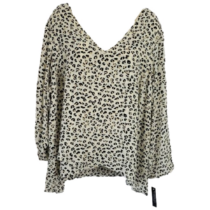 NEW Zac & Rachel 3X Plus Blouse animal print V-neck semi-sheer hi-low hem NWT